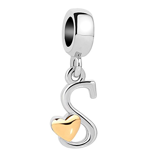 Golden Heart Initial Letter Charm Bead for Jewelry