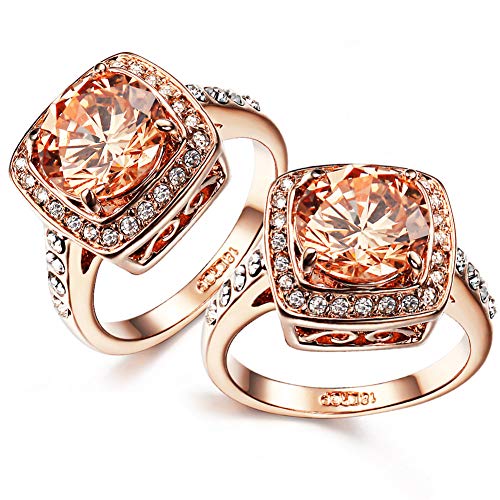Yellow CZ Topaz Rings for Women, 18K Rose Gold