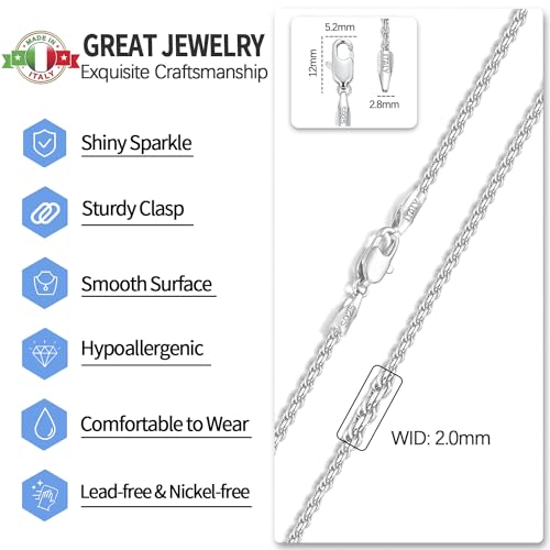 925 Sterling Silver Rope Chain Necklace for Women