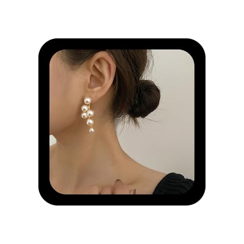 Gold chain pearl tassel statement chandelier earrings