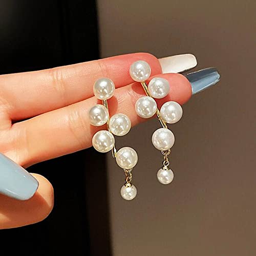 Gold chain pearl tassel statement chandelier earrings