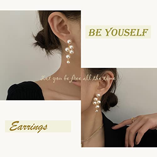 Gold chain pearl tassel statement chandelier earrings