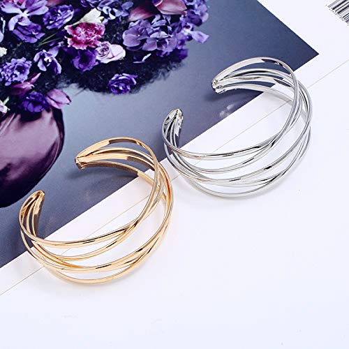 Caiyao Retro Multi-layer Wire Bangle Bracelet Gold