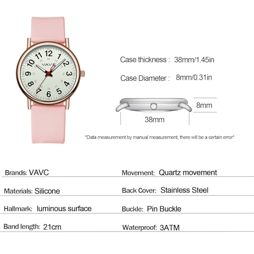 VAVC Waterproof Analog Nurse Watch with Luminous Dial