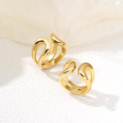 Gold Chunky Bands Ring: 14K Plated Statement Ring