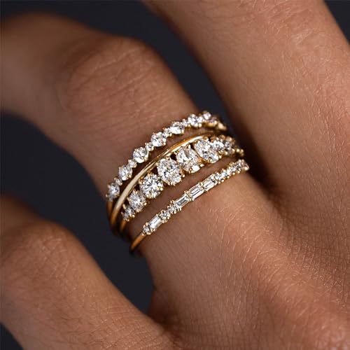 Gold Stackable Rings for Women Size 8 Non-Tarnish