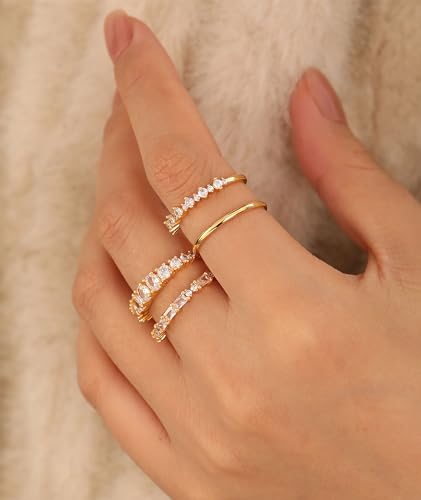 Gold Stackable Rings for Women Size 8 Non-Tarnish