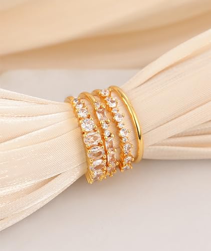 Gold Stackable Rings for Women Size 8 Non-Tarnish
