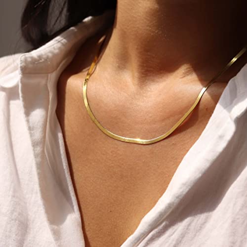 DEARMAY Dainty Gold Herringbone Chain Necklace