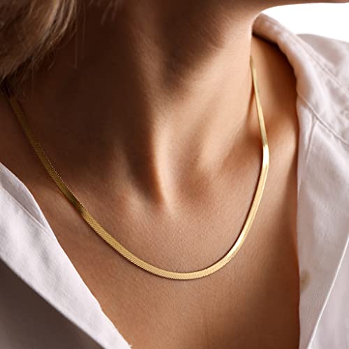 DEARMAY Dainty Gold Herringbone Chain Necklace