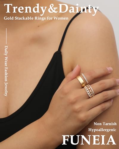 Gold Plated Cubic Zirconia Stackable Ring Set for Women