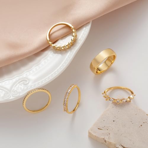 Gold Plated Cubic Zirconia Stackable Ring Set for Women