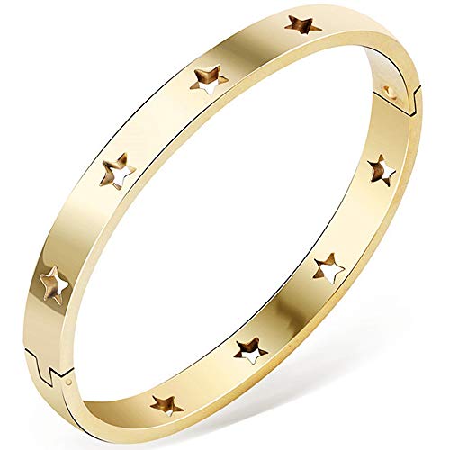 Jude Jewelers Gold Steel Stars Classical Bangle Bracelet