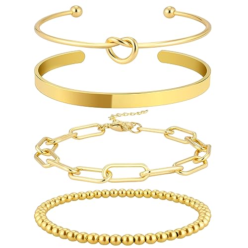 Reoxvo Women's 14K Gold Plated Bracelet Set