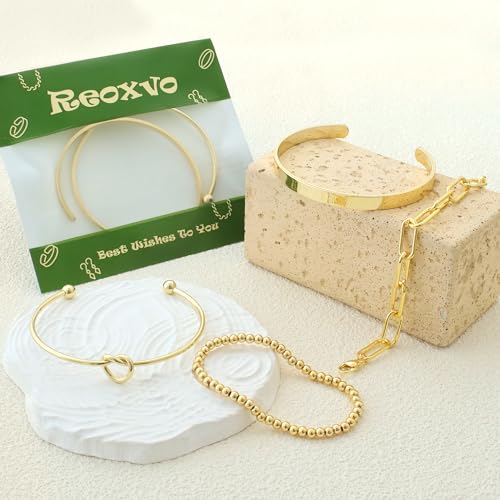 Reoxvo Women's 14K Gold Plated Bracelet Set