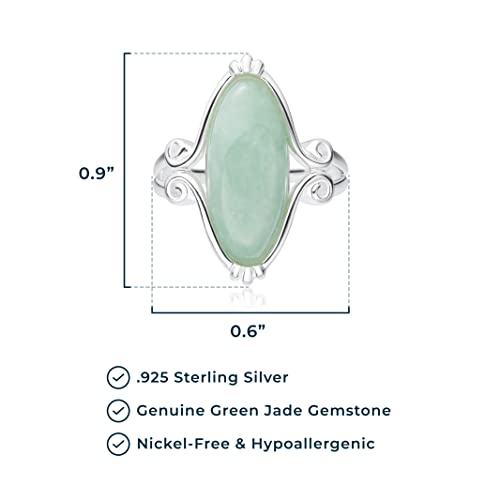 Celtic Scrollwork Pale Green Jade Ring, Sterling Silver