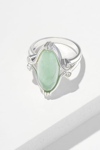Celtic Scrollwork Pale Green Jade Ring, Sterling Silver