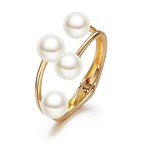 14K Gold Plated Pearl Clasp Cuff Bracelet for Women