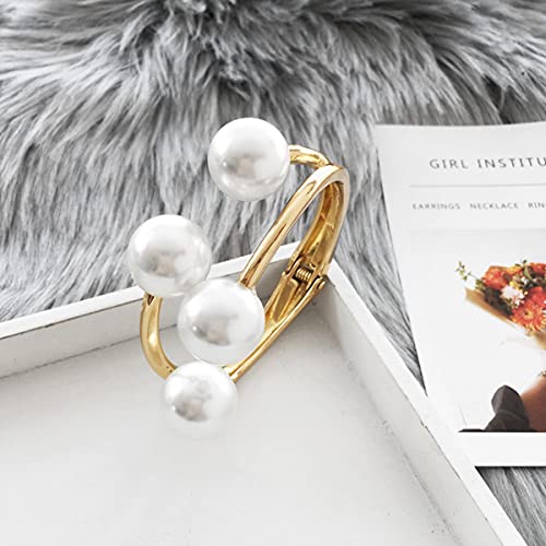 14K Gold Plated Pearl Clasp Cuff Bracelet for Women