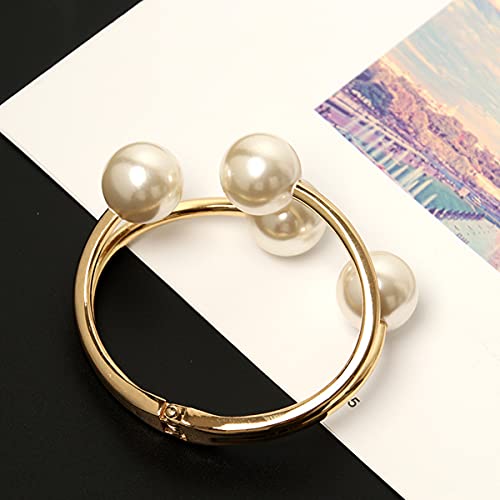 14K Gold Plated Pearl Clasp Cuff Bracelet for Women