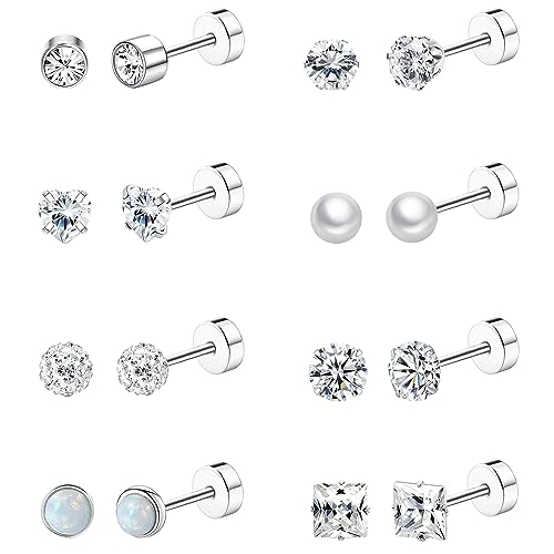 Silver Hypoallergenic Stainless Steel Stud Earrings Set