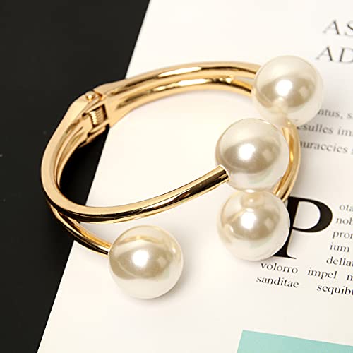 14K Gold Plated Pearl Clasp Cuff Bracelet for Women