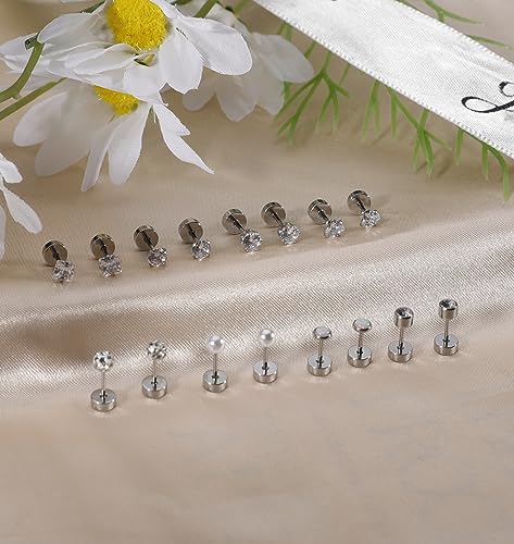 Silver Hypoallergenic Stainless Steel Stud Earrings Set