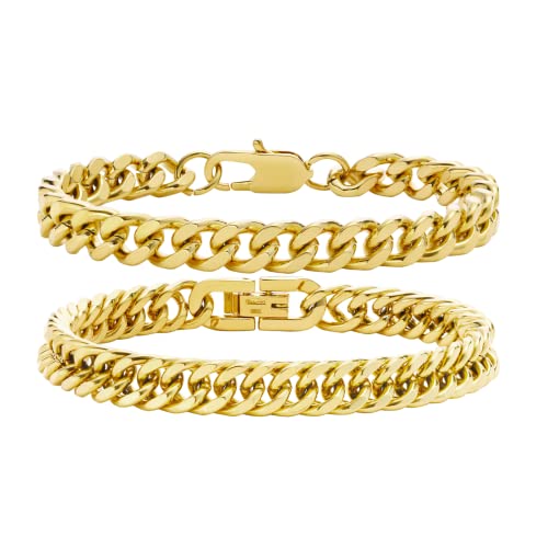 Gold Plated Cuban Link Bracelets Set for Women