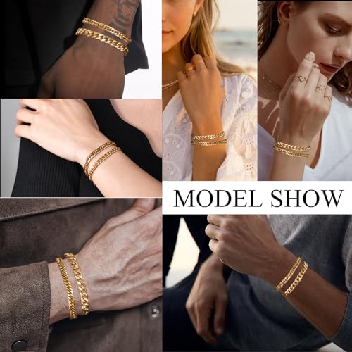 Gold Plated Cuban Link Bracelets Set for Women