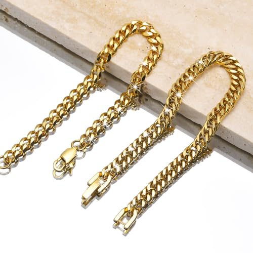 Gold Plated Cuban Link Bracelets Set for Women