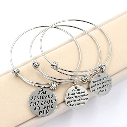 Set of 3 Inspirational Engraved Charm Bracelets - Silver