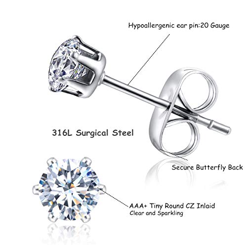 FOSIR 10 Pairs Stainless Steel CZ Stud Earrings