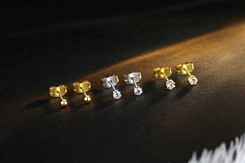 FOSIR 10 Pairs Stainless Steel CZ Stud Earrings