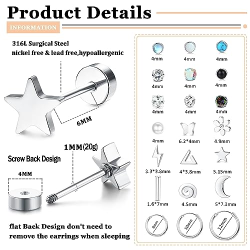 21Pairs Hypoallergenic Silver & Gold Plated Stud Earrings