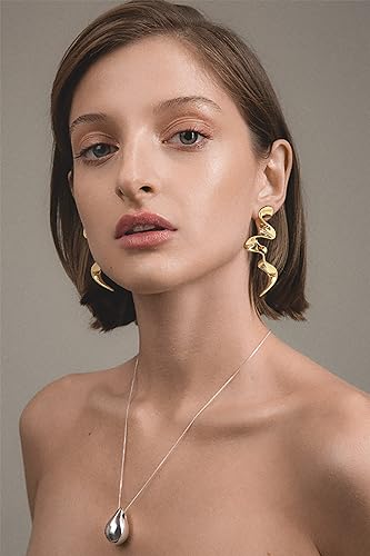 Gold Twisted Linear Curved Dangle Statement Earrings