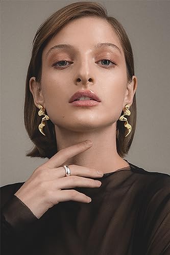 Gold Twisted Linear Curved Dangle Statement Earrings