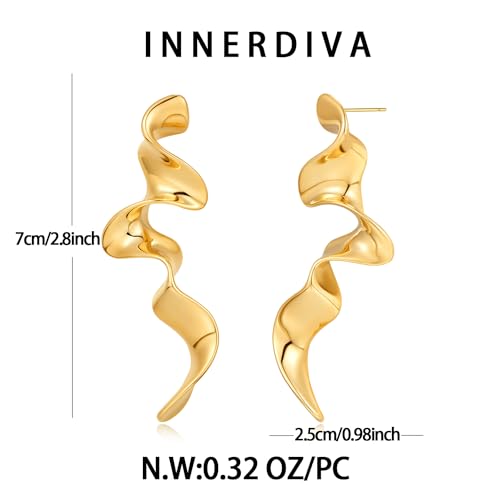 Gold Twisted Linear Curved Dangle Statement Earrings