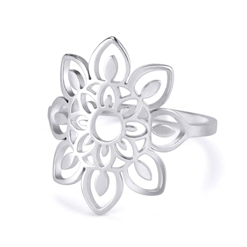 Lotus Geometric Stainless Steel Ring for Women Girls