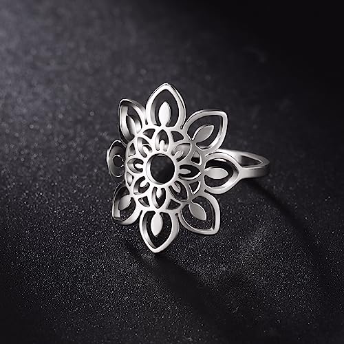 Lotus Geometric Stainless Steel Ring for Women Girls