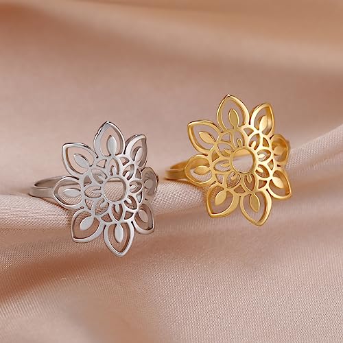 Lotus Geometric Stainless Steel Ring for Women Girls