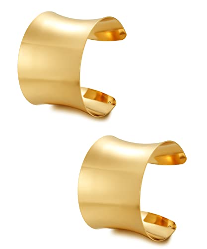 Gold Wide Wire Bangle Bracelet Set for Women