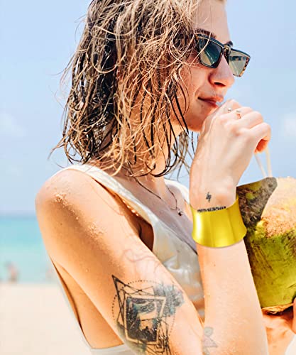 Gold Wide Wire Bangle Bracelet Set for Women