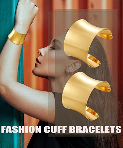 Gold Wide Wire Bangle Bracelet Set for Women