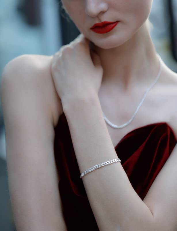 Unisex 925 Sterling Silver Cuban Link Bracelets 6.5