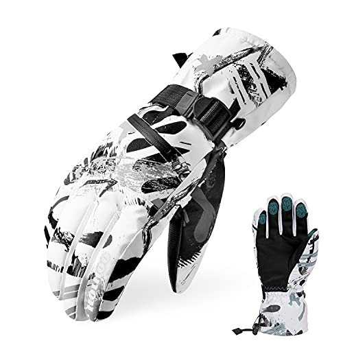 HOIHOO Waterproof Snowboard Gloves - White, Medium