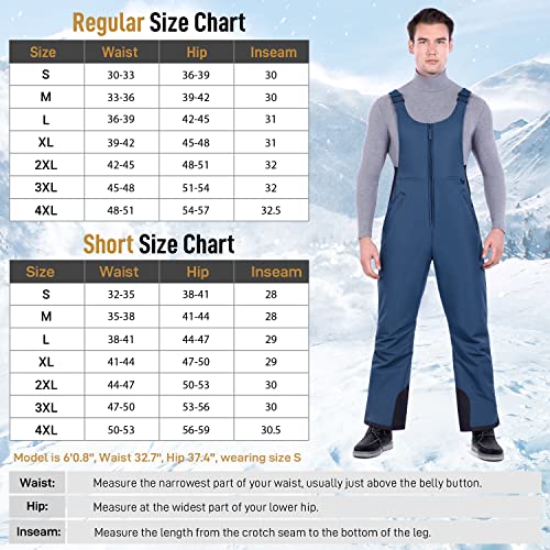 Men's Sportneer Snow Pants, Insulated Overalls, Navy XL