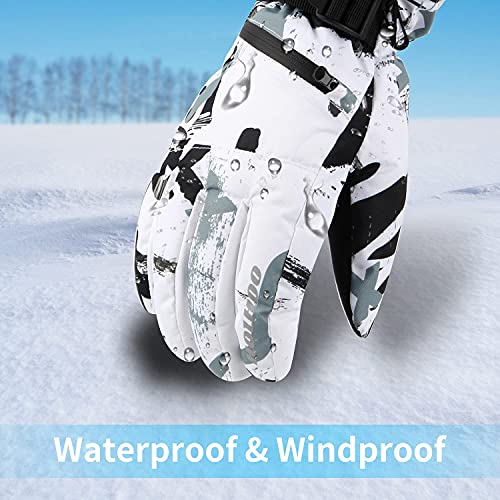 HOIHOO Waterproof Snowboard Gloves - White, Medium