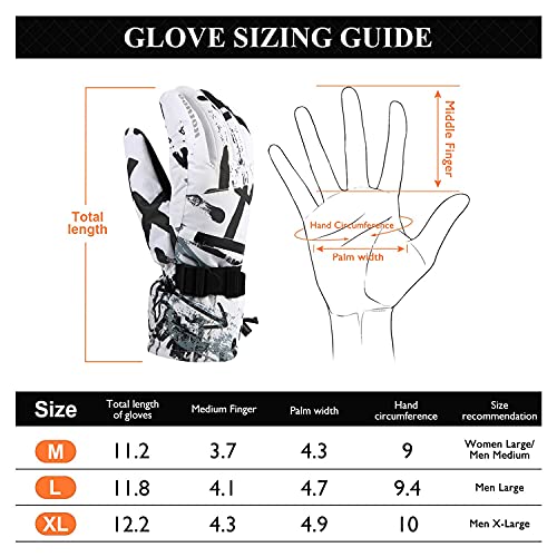 HOIHOO Waterproof Snowboard Gloves - White, Medium