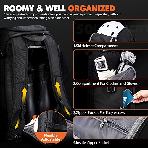 50L Hikenture Ski Boot Bag Backpack: Large Capacity