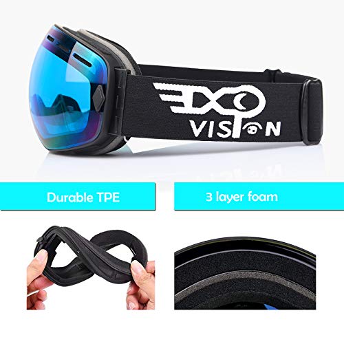 EXP VISION Snowboard Ski Goggles - Anti Fog, UV400 (Blue)